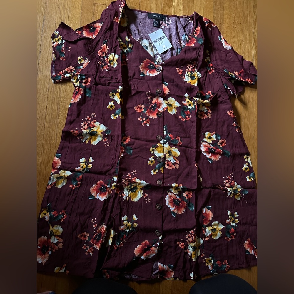 1st generation forever 21+ floral button down dress 3x NWT